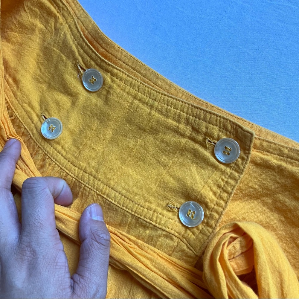 DANNY NOBLE vintage marigold mustard yellow‎ gauze wrap tie belt midi full skirt - Picture 3 of 8